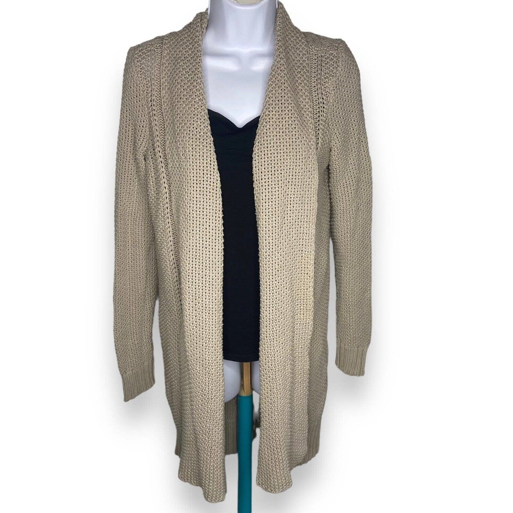 Aerie Size Small Open Front Cardigan Sweater Beige Cable Knit Shawl Collar